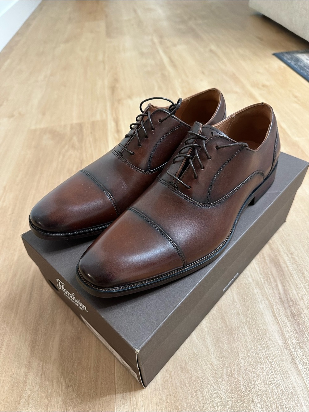Florsheim Brown Leather Cap-Toe Derby Dress Shoes - Picture 4 of 11